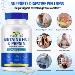 SOLOTREE Formule végétarienne sans OGM, capsules de bétaïne <span class=keywords><strong>HCl</strong></span> et pepsine, supplément d'enzymes digestives pour le soutien digestif et l'équilibre intestinal - Product Image 3