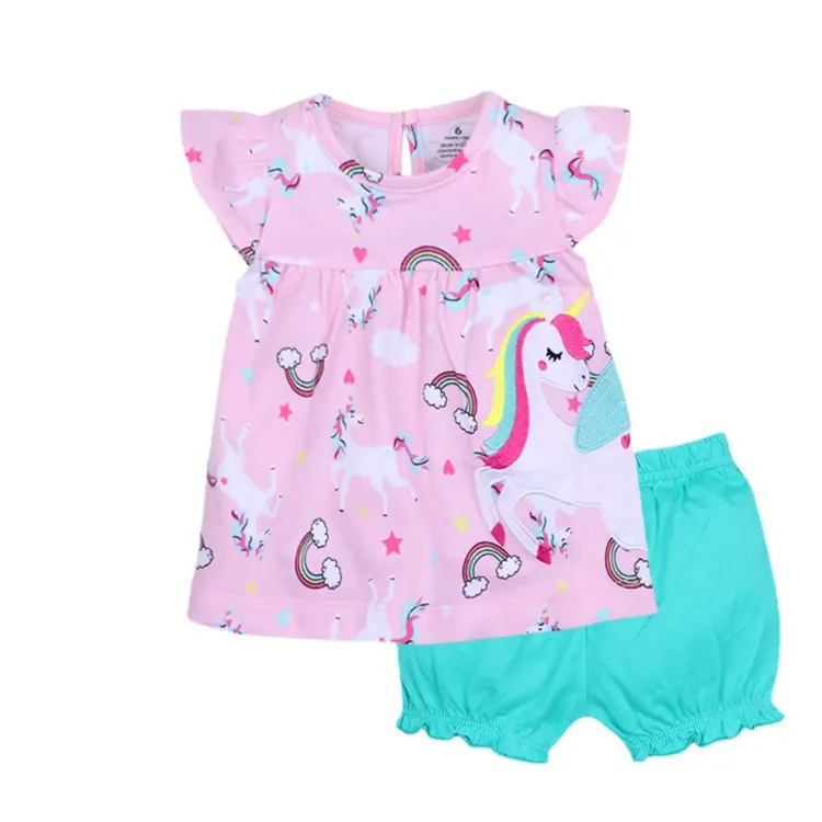 HY-143 2 Sets Zomer Kinderen Korte Mouw T-Shirt Korte Broek Kleding Cartoon Babi Jongens & Meisjes Babykleding 1-2 Jaar Oud Meisje