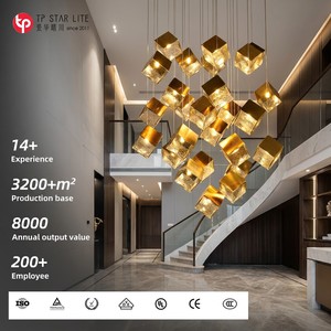 Lustres suspendus en verre cristal en forme de boîte à glaçons pour villa, style moderne, pour escalier de loft, table à manger, îlot de cuisine ou salon - Product Image 1