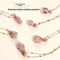 Pendentif flacon de parfum portable en agate de fleur de cerisier naturelle plaqué or, mini breloque pour huiles essentielles d'aromathérapie, flacon vide