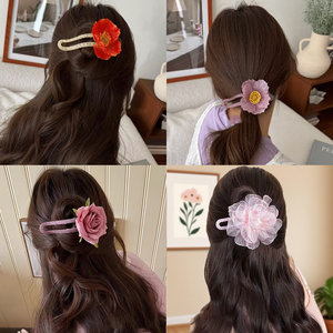 <span class=keywords><strong>Pince</strong></span> à Cheveux Femme Canard Plastique <span class=keywords><strong>Fleur</strong></span>, Chouchou en Organza Enveloppé de Fleurs, <span class=keywords><strong>Pince</strong></span> Requin pour <span class=keywords><strong>Chignon</strong></span> Fête Printemps - Product Image 1