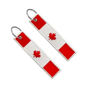 Kualitas tinggi produk gantungan kunci produsen bendera Kanada gantungan kunci kustom bordir kain kosong gantungan kunci bordir