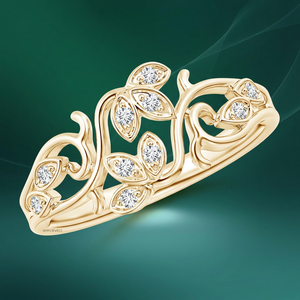 Anillo de Diamantes de Lujo Inspirado en Hojas de Vid, Diamantes Cultivados en Laboratorio, Corte de Diamantes, Oro de 10K, 14K, 18K, Plata 925, 935, Anillo de Compromiso y Boda Moderno - Product Image 1