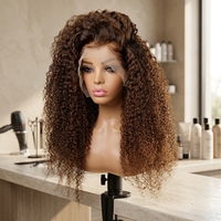 Perruque Lace Front Bouclée Brune en Fibre Haute Température, Cheveux Longs Ondulés pour Femmes