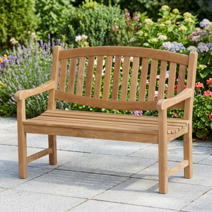 Banc de jardin ovale moderne minimaliste en teck massif 120 cm finition naturelle 2 places pour parcs et jardins - Product Image 3