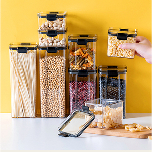 stackable clear small grain jar reusable square box with lids airtight plastic for dry food storage containers