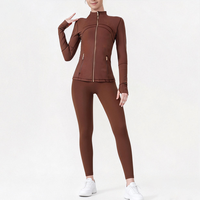Ensemble de sport et yoga pour femme, stock USA : Leggings taille haute anti-transparence, veste athlétique respirante et extensible à fermeture éclair intégrale
