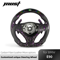 Volant en fibre de carbone forgé personnalisé avec LED violettes pour BMW Série 3 LCI M3 E90 E91 E92 E93 E81 E82 E87 E88 330i 135i 2006-2013
