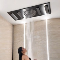 Robinet de douche thermostatique pour salle de bain avec douche pluie LED encastrée au plafond de 47,24*19,69 pouces et haut-parleur musical pour douche de bain