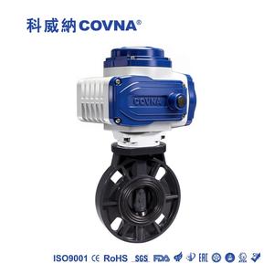 วาล์วผีเสื้อพลาสติก PVC พร้อมตัวกระตุ้นไฟฟ้าแบบหมุน 24V DC ขนาด DN100 8 นิ้ว แบบหน้าแปลนคู่ พร้อมซีลยาง ลดราคาพิเศษ COVNA B2B - Product Image 1