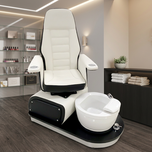 Fauteuil de pédicure pivotant avec siège rembourré, vasque à pieds en céramique, porte-gobelet et station de pédicure. - Product Image 1