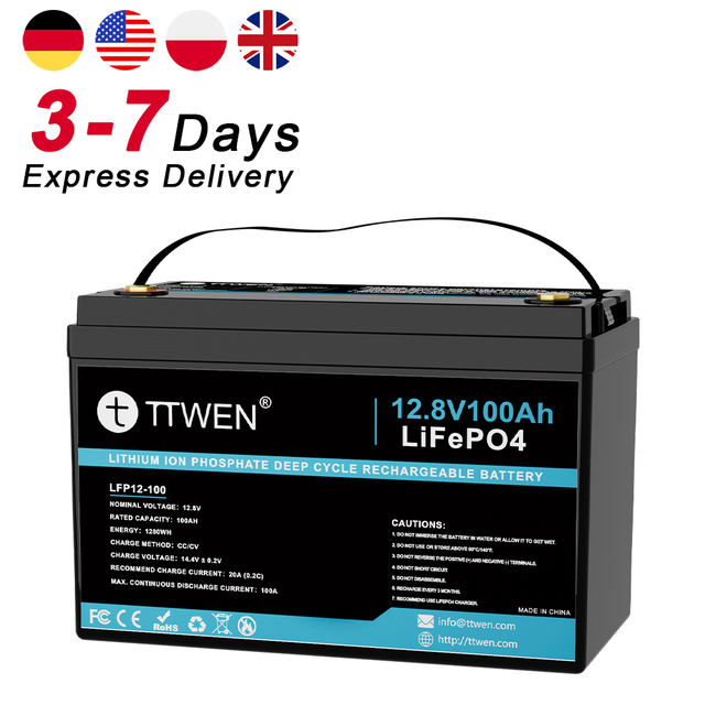 EU Stock 12v 100Ah Li-ion Battery Waterproof Bluetooth 200a BMS Rechargeable Lifepo4 Battery Pack