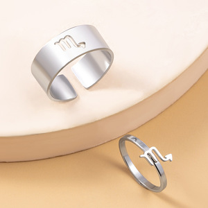 Acero inoxidable ajustable hueco 12 anillos de pareja del zodiaco para Mujeres Hombres <span class=keywords><strong>cáncer</strong></span> Leo <span class=keywords><strong>Virgo</strong></span> Libra signo Zodiaco estrella joyería regalo - Product Image 6