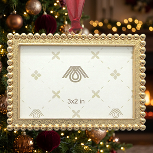 Rectangular Metal <b>Christmas</b> Photo Frame Ornament 3x2 in Gold Finish Handmade Hanging Decor for Indoor Use - Product Image 3