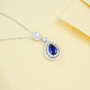 Pendentif goutte d'eau en saphir de qualité supérieure plaqué rhodium argent 925, chaîne de clavicule de luxe, bijoux de mariage tendance - Product Image 2