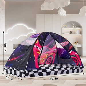 Tente de lit pliable portable 1 personne en polyester pour intérieur/extérieur avec logo personnalisé sur le thème des voitures de course, tente d'intimité pour enfants - Product Image 5
