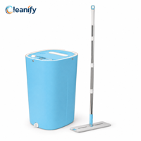 Alat Pel Lantai Datar Dual-Drive Plastik PP 2 Kepala Pel untuk Dapur Set Alat Pel dan Ember