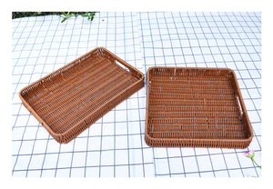 Keranjang penyimpanan gaya rotan, keranjang penyimpanan serbaguna desain persegi persegi panjang dekorasi rumah wadah penyimpanan tahan lama - Product Image 3