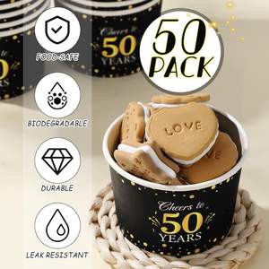 Vasos de Papel para Helado, Color Dorado y Negro, Desechables, para Postres, Sopa, Comida Caliente o Fría, Bodas, Aniversarios, Fiestas - Product Image 4