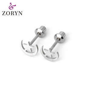 Pendientes de Acero 316L Plateados en Plata con Cierre de Rosca, Mini Circonita Cúbica Morada, Minimalistas, Elegantes, Duraderos, de Alta Calidad - Product Image 2