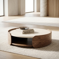 Ensemble de table basse en bois avec plateau rond en marbre éthiopien, brun, meubles modernes pour salon