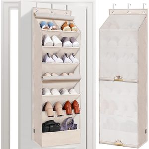 Organisateur de chaussures à suspendre sur la porte, 7 poches, pliable, en polyester beige, rangement suspendu pour chaussures derrière les portes ou sur les murs - Product Image 1