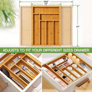Bamboo Expandable Silverware Drawer Organizer Adjustable Kitchen Utensil Tray for Forks and Knives for Bedroom and Living Room - Product Image 3
