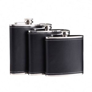 Wholesale Stainless Steel 6 7 8 Oz Whiskey Liquor Hip Flask with Leather <b>Wrapped</b> - Product Image 1