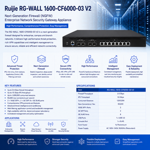 RG-WALL 1600-CF6000-03 V2 NGFW 2x10GE SFP+ 2xGE SFP 8xGE อุปกรณ์รักษาความปลอดภัยเครือข่ายระดับองค์กร ไฟร์วอลล์ VPN <span class=keywords><strong>เก</strong></span>ตเวย์ - Product Image 1