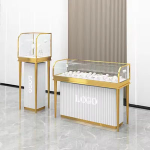 <span class=keywords><strong>Vitrine</strong></span> de présentation de bijoux en acier inoxydable plaqué titane de luxe personnalisée avec éclairage LED tricolore, <span class=keywords><strong>vitrine</strong></span> étanche - Product Image 3