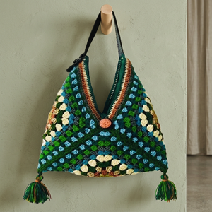 Bolso Grande de Ganchillo Retro de Lona para Mujer, Organizador, Bolso Artesanal con Bordado, Dos Asas, Cierre de Cremallera, Impermeable - Product Image 3
