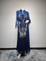 Elegante Islamische Abaya Muslimisches Abendkleid Traditionelles Polyester-Kleid mit Pailletten Paisley-Muster Langarm Knöchellang Locker Geschnitten FK086