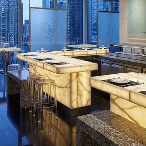 Muebles de Restaurante Japonés, Barra de <span class=keywords><strong>Bar</strong></span> Moderna de Mármol Translúcido con Iluminación LED, Fabricante de Mostradores Personalizados para <span class=keywords><strong>Izakaya</strong></span>, Mesa de Servicio - Product Image 3