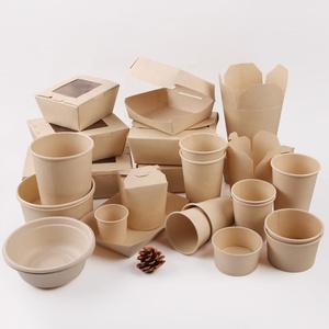 Eco-Friendly Bamboo Paper Food Container Biodegradable Takeaway Packaging Box for Fast Food