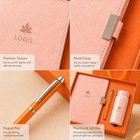 Ensemble cadeau d'entreprise personnalisé avec logo, 3 pièces : carnet en cuir PU, stylo métallique et tasse de voyage isotherme, boîte cadeau haut de gamme