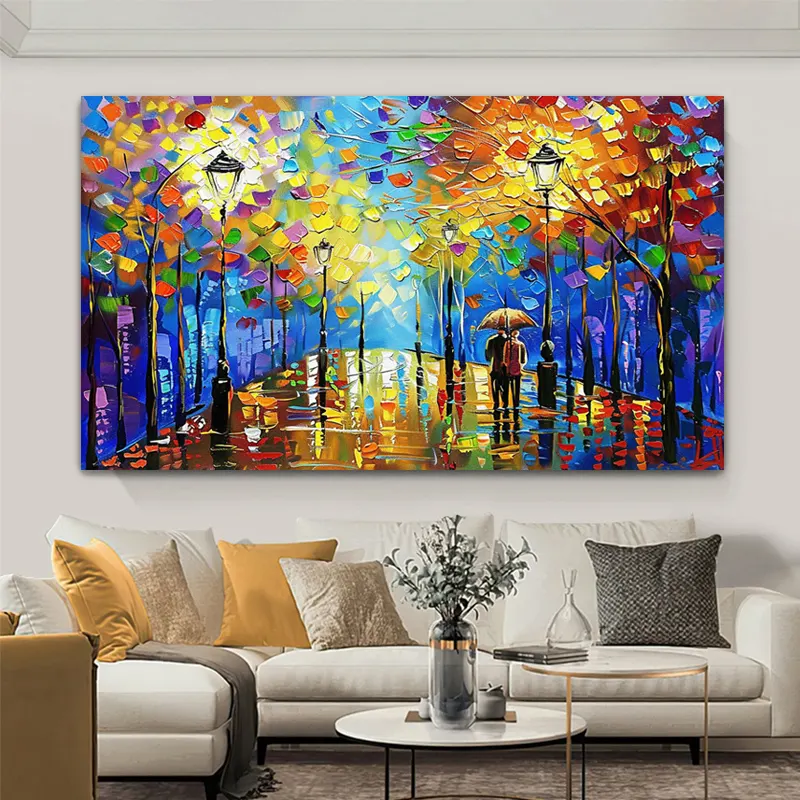 Pinturas a óleo abstratas pintadas à mão 100% personalizadas em tela, arte moderna, noite chuvosa, imagens de arte de parede para decoração de casa