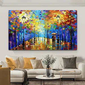 Custom 100% Hand-Painted Abstract Oil Paintings On Canvas Modern Artwork Night Rainy Street Wall Art Pictures For Home Decor
