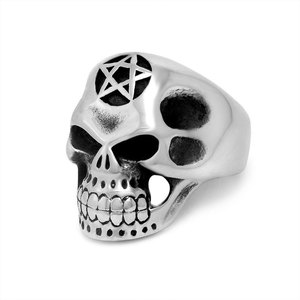 Bague Crâne pour Homme, Argent Poli, Motif Squelette, Motif Géométrique, Bijou Cadeau - Product Image 2