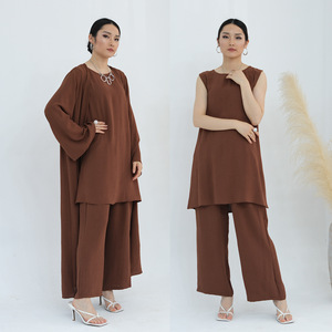 2025 Sharut ropa islámica 3 uds Abaya conjunto <span class=keywords><strong>sin</strong></span> mangas Top con pantalones <span class=keywords><strong>Kimono</strong></span> Abaya Casual vestidos de mujer transpirable conjunto modesto - Product Image 4