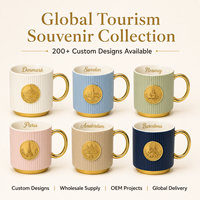 Mug à café en céramique souvenir du Danemark, Europe, avec badge métallique 3D représentant un monument urbain, pour mug en grès, personnalisable OEM ODM, vente en gros