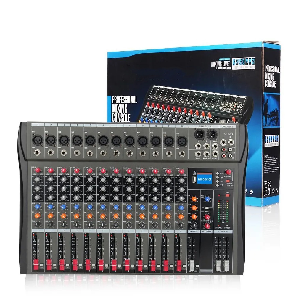 CT-120S Professional 12-Channel USB Audio Mixer for DJ Controller