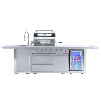 Armoires de cuisine extérieures de luxe personnalisées en acier inoxydable avec cuisinière à gaz et barbecue