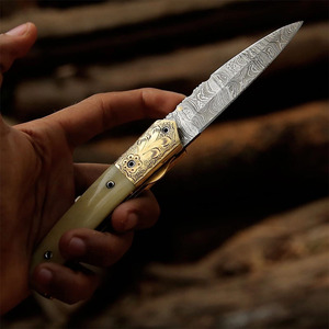 High Quality Damascus Stainless Steel Drop Point Folding <b>Knife</b> Back Lock <b>Bone</b> <b>Handle</b> Sheath for Pocket Hunting Camping <b>Knife</b> - Product Image 6