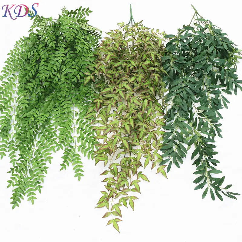 ประดิษฐ์แขวนพืชสีเขียวสำหรับตกแต่งบ้านและงานแต่งงานจำลองบอสตัน Ivy Leaf Fake พืชเฟิร์น
