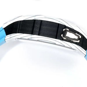 Montre mécanique squelette sportive de forme tonneau, boîtier blanc et bleu, bracelet en silicone, chiffres audacieux, cadran ajouré, montre élégante et décontractée - Product Image 5