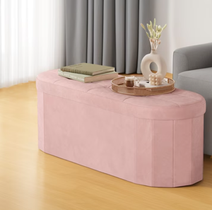 Chengjun 110*38*38cm Grand <span class=keywords><strong>coffre</strong></span> de rangement pliant rembourré en polaire Teddy, banc pliant, <span class=keywords><strong>tabouret</strong></span> ottoman de forme ovale, pour usage hospitalier - Product Image 1