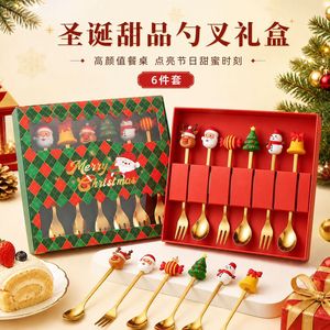 Vaisselle de Noël en acier inoxydable, cuillère et fourchette créatives en forme de bonhomme de neige, cuillère à café, fourchette à fruits, ensemble cadeau - Product Image 1