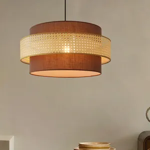 Lámpara moderna para sala de té, restaurante, dormitorio, candelabro de Arte de ratán LED decorativo