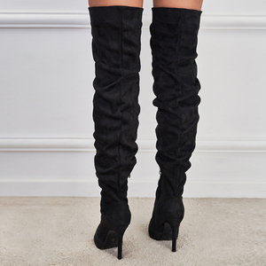 Elastic Knee <b>Boots</b> 2022 Autumn New European and American Pointed Suede High Tube Black Zipper Stiletto High Heel Women's <b>Boots</b> - Product Image 3