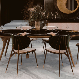 Ensemble de chaises de salle à manger en bois et velours de luxe italien haut de gamme, chaises de salle à manger modernes de luxe AL-DC-02-UCHIWA - Product Image 5